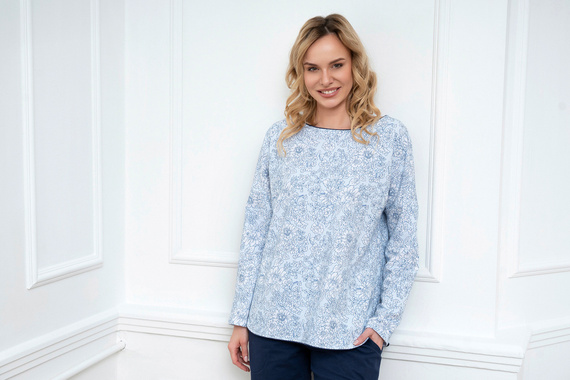 Gracjela Dámské pyžamo s dlouhým rukávem a dlouhými kalhotami Italian Fashion - modrý/zelený potisk