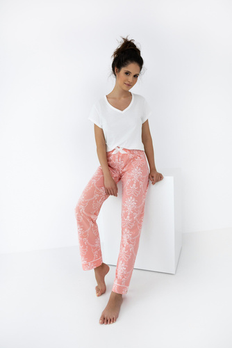 Dámské pyžamo Kalina Sensis - ecru a lososová barva