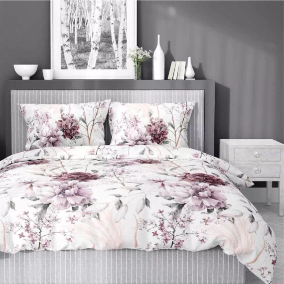 5222 B Pościel satynowa pudrowa różowa na jasnym tle Detexpol