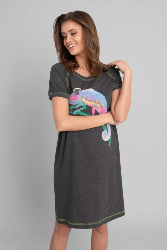 Noční košile Volta s krátkým rukávem Italian Fashion - tmavě melanžová/zelená