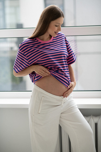 Mamahood Milk&Love růžové a modré pruhované těhotenské a kojící tričko - pohodlné a stylové