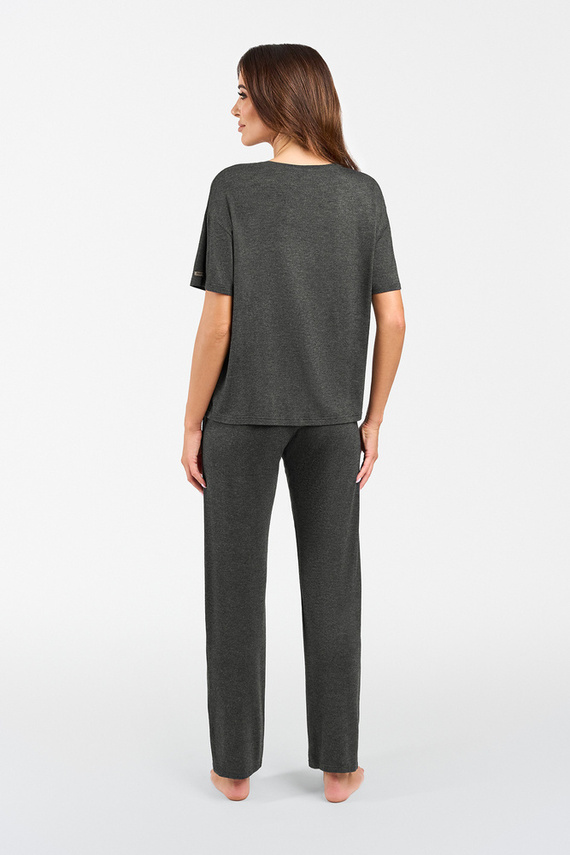 Akord Dámský komplet s krátkým rukávem a dlouhými kalhotami Italian Fashion - tmavý melír