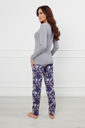 Pulia Dámské pyžamo s dlouhým rukávem, dlouhé kalhoty Italian Fashion - melanž/potisk