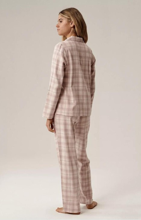 NLP-505 Dámské pyžamo Atlantic levandulový flanel, rozepínací, kostkované, bavlna