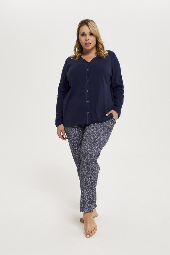 Sajna Dámské pyžamo s dlouhým rukávem a dlouhými kalhotami Italian Fashion - námořnická modř/potisk