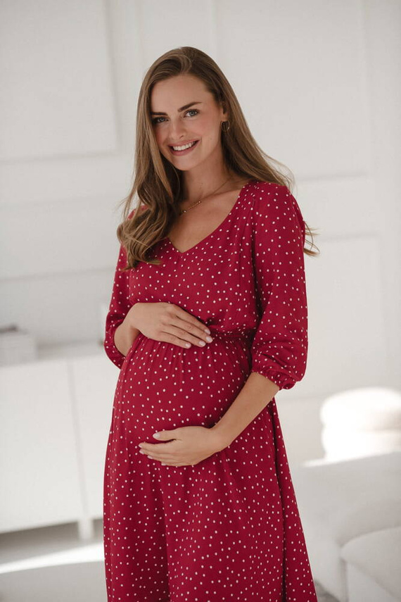Lovely Dress Midi sukienka ciążowa i do karmienia rękaw 3/4 Milk&Love czerwona w groszki