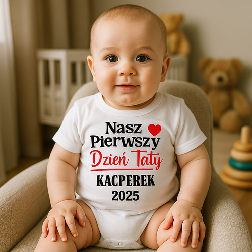 SKU N052TS-1 "Náš Den otců se jménem" Body personalizované, ke Dni otců, krátký rukáv, Moocha bavlna bílá