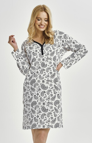 3453 Aida Taro dámská noční košile - bavlna, dlouhý rukáv, výstřih s lemováním