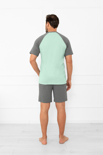 Pánské pyžamo Aleksander Italian Fashion - krátké rukávy a krátké šortky, 100% bavlna - šalvějová/melanžová barva