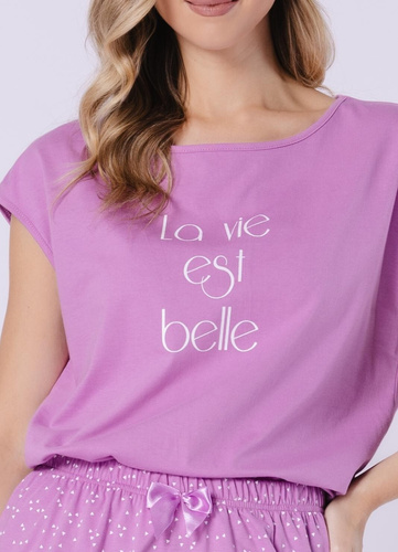 Rafaella Leveza 1715 fialová - dámské bavlněné pyžamo s kraťasy, lehké a pohodlné