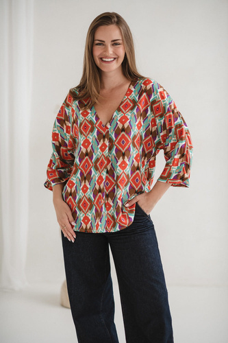 Těhotenská halenka Bahama Mama Milk&Love s boho potiskem - viskóza, 3/4 rukáv, oversize