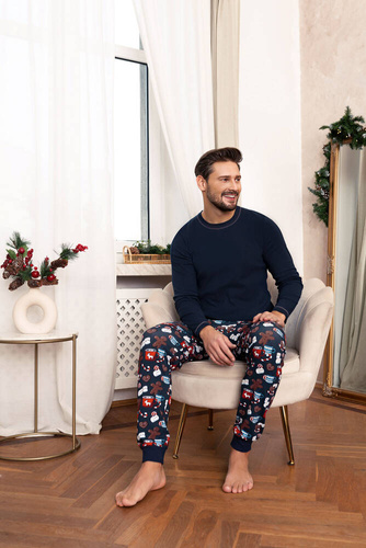 Rojas Pánské pyžamo s dlouhým rukávem, dlouhé kalhoty Italian Fashion - tmavě modrá/potisk