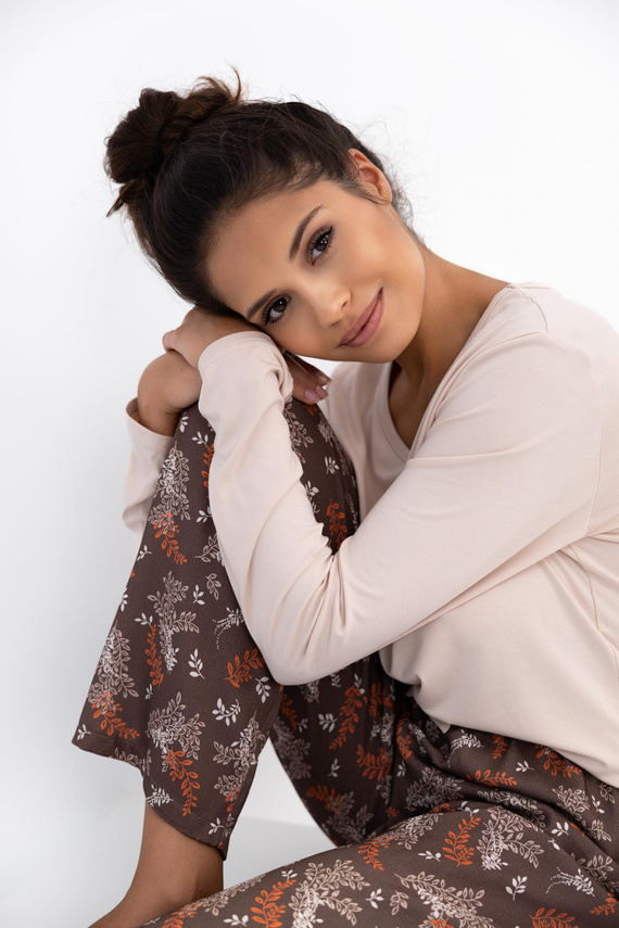 Dámské pyžamo Shelby Sensis - viskóza, tričko s dlouhým rukávem a vzorované kalhoty