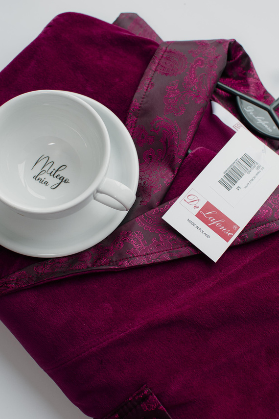 866 Noble Pánský velurový župan De Lafense - krátký, elegantní, bavlna - vínový