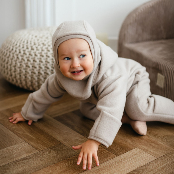 Dětský overal z merino vlny Eevi - béžový, měkký a prodyšný