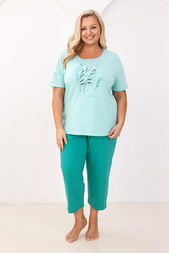 Pyžamo Regina 740, bavlna, s potiskem, 7/8 kalhoty, pohodlí na každou noc - zelené