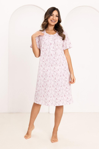 Dámská noční košile 018 Regina pink- 100% bavlna Premium, knoflíky, krční lem, pohodlný spánek každou noc