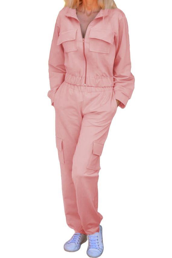 Bavlněná dámská tepláková souprava Mili Mirale s kapsami - polská výroba - růžová