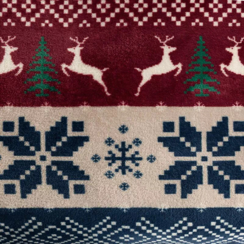 Eurofirany Vánoční deka námořnická modř červená se skandinávským vzorem - měkký přehoz z mikrovlákna, 240 g/m²