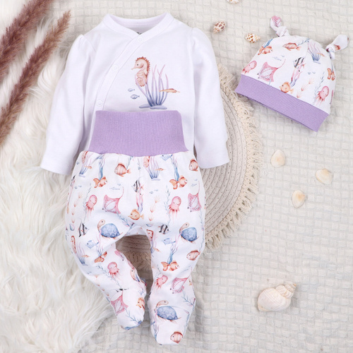 ABN-5472 Underwater World obálkové body s dlouhým rukávem Nini white- organická bavlna, pro kojence