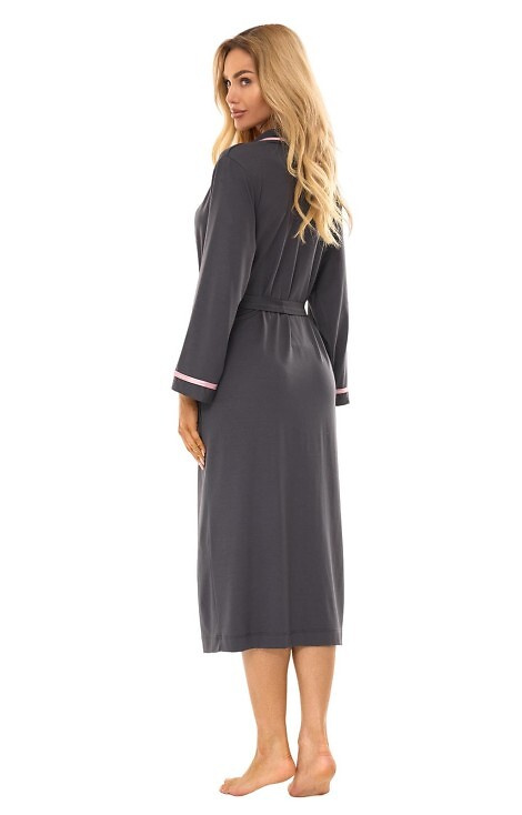 2506 Dámský dlouhý viskózový župan L&L grafitový - lehký, prodyšný