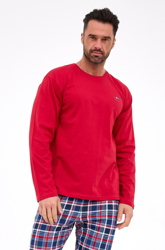 124/312 Ready 3 Cornette bordó - pánské bavlněné pyžamo, dlouhý rukáv, kostkované kalhoty