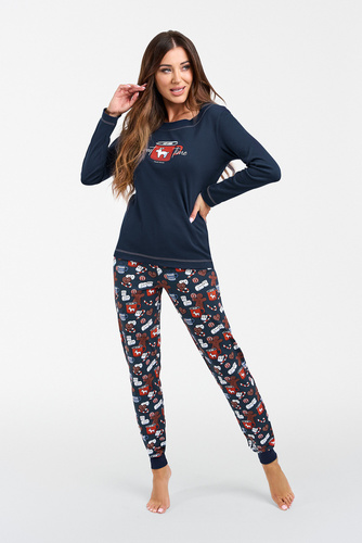 Makala Dámské pyžamo s dlouhým rukávem a dlouhé kalhoty Italian Fashion - tmavě modrá/potisk