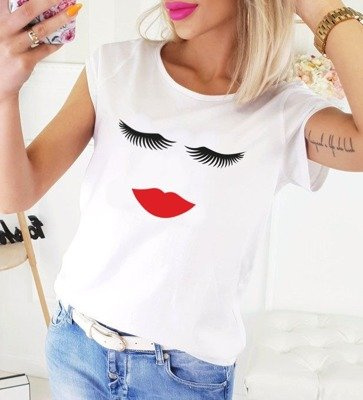 Bluzka dla mamy "RZĘSY USTA" Moocha biały