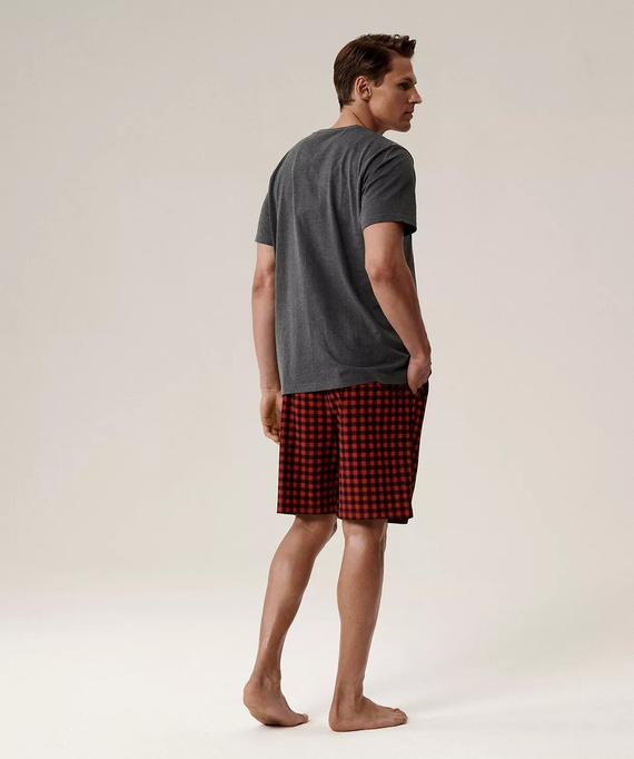 Pánské pyžamo NMP-397 - šedočervená bavlna, krátký rukáv, lehké a pohodlné na léto