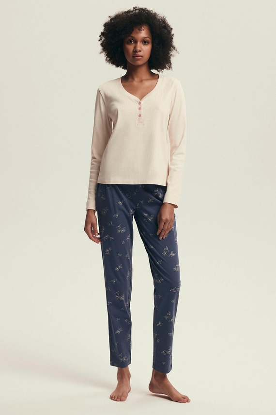 Dámské pyžamo 43698 Delanie Henderson krémové - bavlna, dlouhý rukáv, elegantní střih