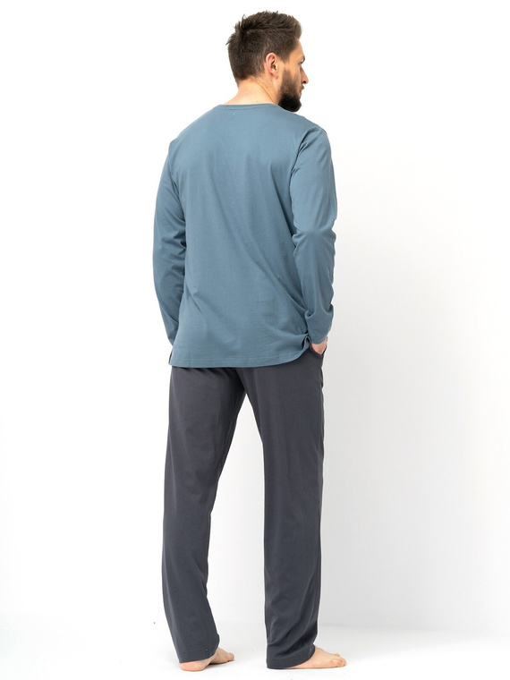 Pánské pyžamo Key MNS 627 šedé - bavlna, dlouhý rukáv, klasický střih