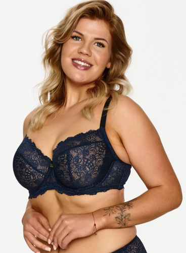 2619 Lupoline - tmavě modrá měkká podprsenka s kosticí a krajkou