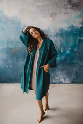 Szlafrok bawełniany wafel Milk&Love ciemna morska zieleń