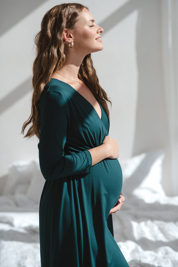 Star Light Těhotenská a kojící bambusová noční košile 7/8 Milk&Love bottle green - prodyšná, pro nemocnici, pohodlné kojení