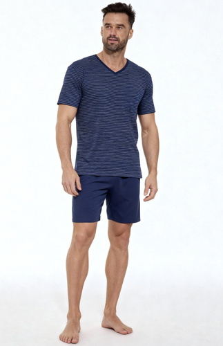 330/50 Různá pyžama Cornette - pánské bavlněné pyžamo s pruhovanou košilí a plnými šortkami