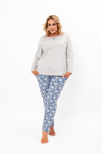 Dámské pyžamo Boma - dlouhý rukáv, dlouhé kalhoty, bavlna Italian Fashion - melanž/potisk