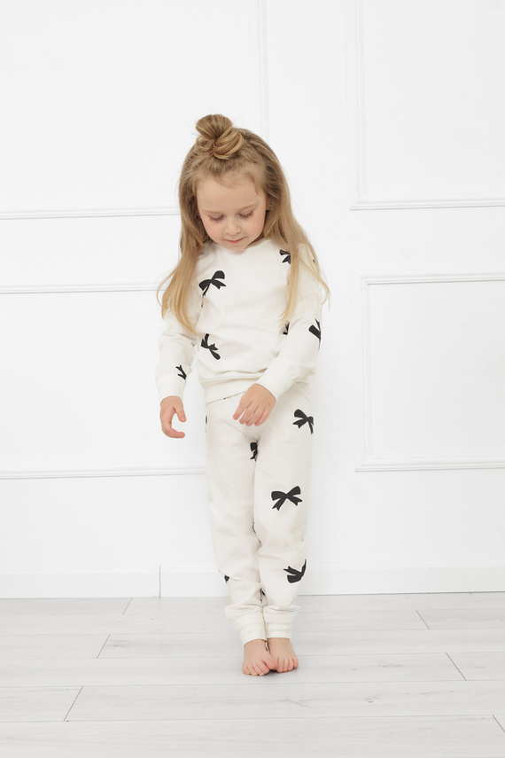 Dívčí pyžamo Figaro - ecru, bavlna, dlouhé rukávy a kalhoty Italian Fashion