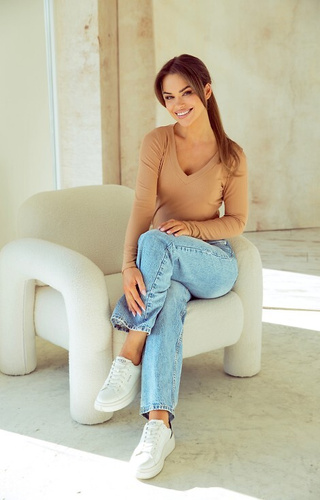 Eleonor Eldar Active béžová - dámská halenka z žebrované viskózy, dlouhý rukáv