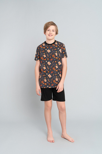 Westernové chlapecké pyžamo s krátkým rukávem, kalhoty Italian Fashion- graphite/black
