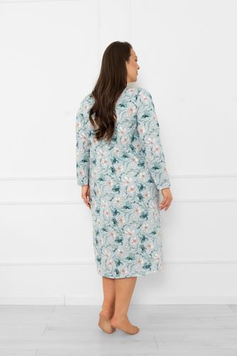 Dámská noční košile Sekwoja - bavlna, dlouhý rukáv, květinový vzor Italian Fashion