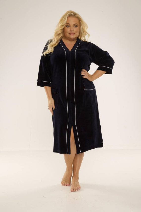 974 / 352 Dámský župan z veluru Forex - tmavě modrý