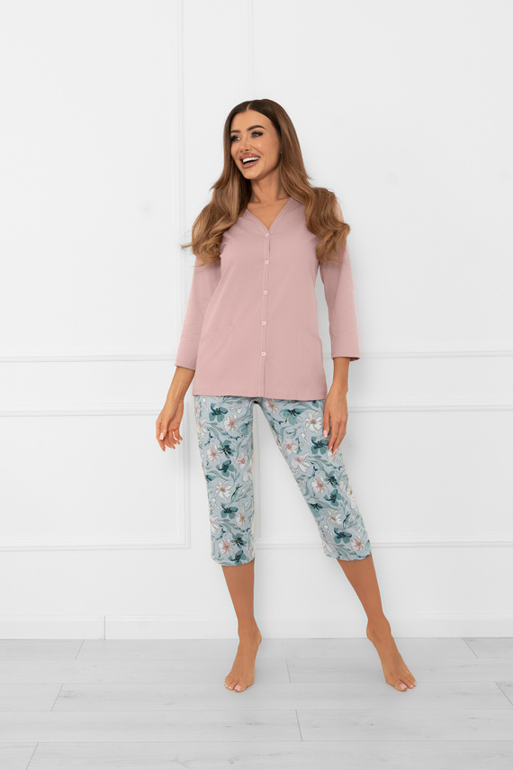 Dámské pyžamo Sekwoja - bavlna, 3/4 rukáv a kalhoty, s knoflíky Italian Fashion