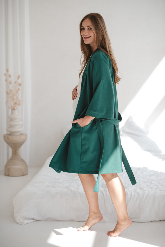 Těhotenský župan Milk&Love bottle green - bavlna s elastanem, pohodlný, rukáv 7/8