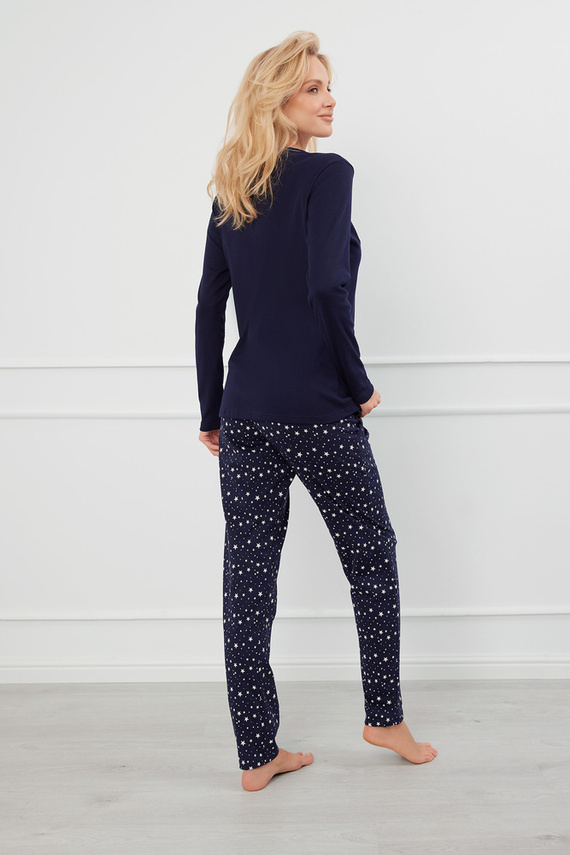 Libra Dámské pyžamo s dlouhým rukávem a kalhotami Italian Fashion - námořnická modř/potisk