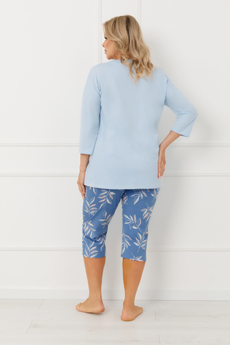 Dámské pyžamo Erula Italian Fashion bavlněný žerzej 3/4 plus velikost - modré