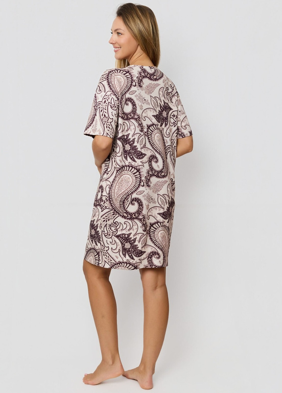 Noční košile Mefemi Iris KB60 - hnědá, bavlna, orientální vzor
