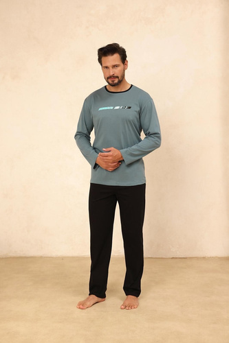 Regina 494 green- pánské bavlněné pyžamo s dlouhým rukávem, klasický střih