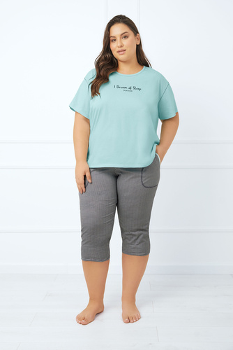 Tarisa Dámské pyžamo s krátkým rukávem, 3/4 kalhoty Italská móda - světle tyrkysová/potisk