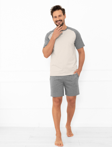 Alexander Italian Fashion pánské pyžamo béžové - krátké rukávy a krátké šortky, 100% bavlna