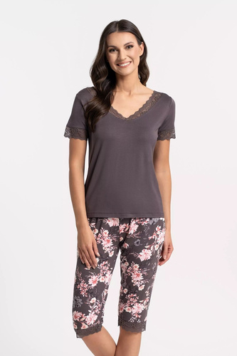 Dámské viskózové pyžamo Moraj PDD4900-0286 hnědé s výstřihem do V